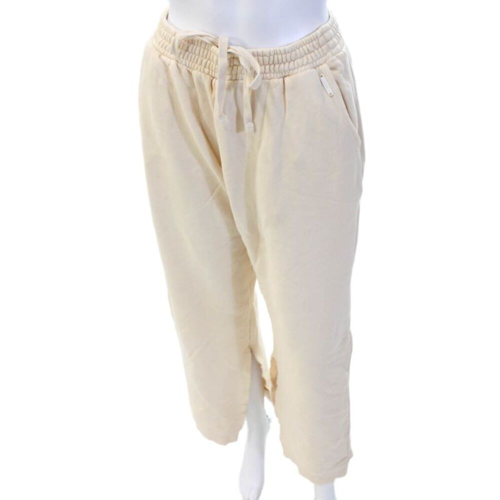Ona Women's Elastic Waist Wide Leg Athletic Sweatpants Beige Size M